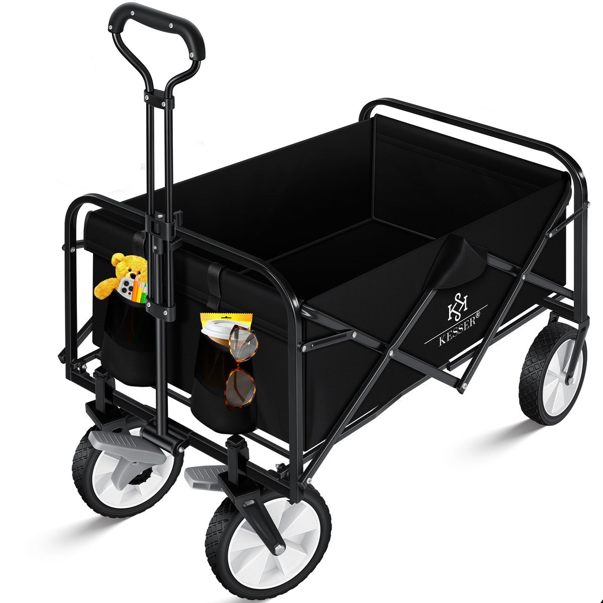 Diable pliable chariot pliable avec 2 sacs filet Chariot de plage Pneus PVC jusqu'à 80 kg