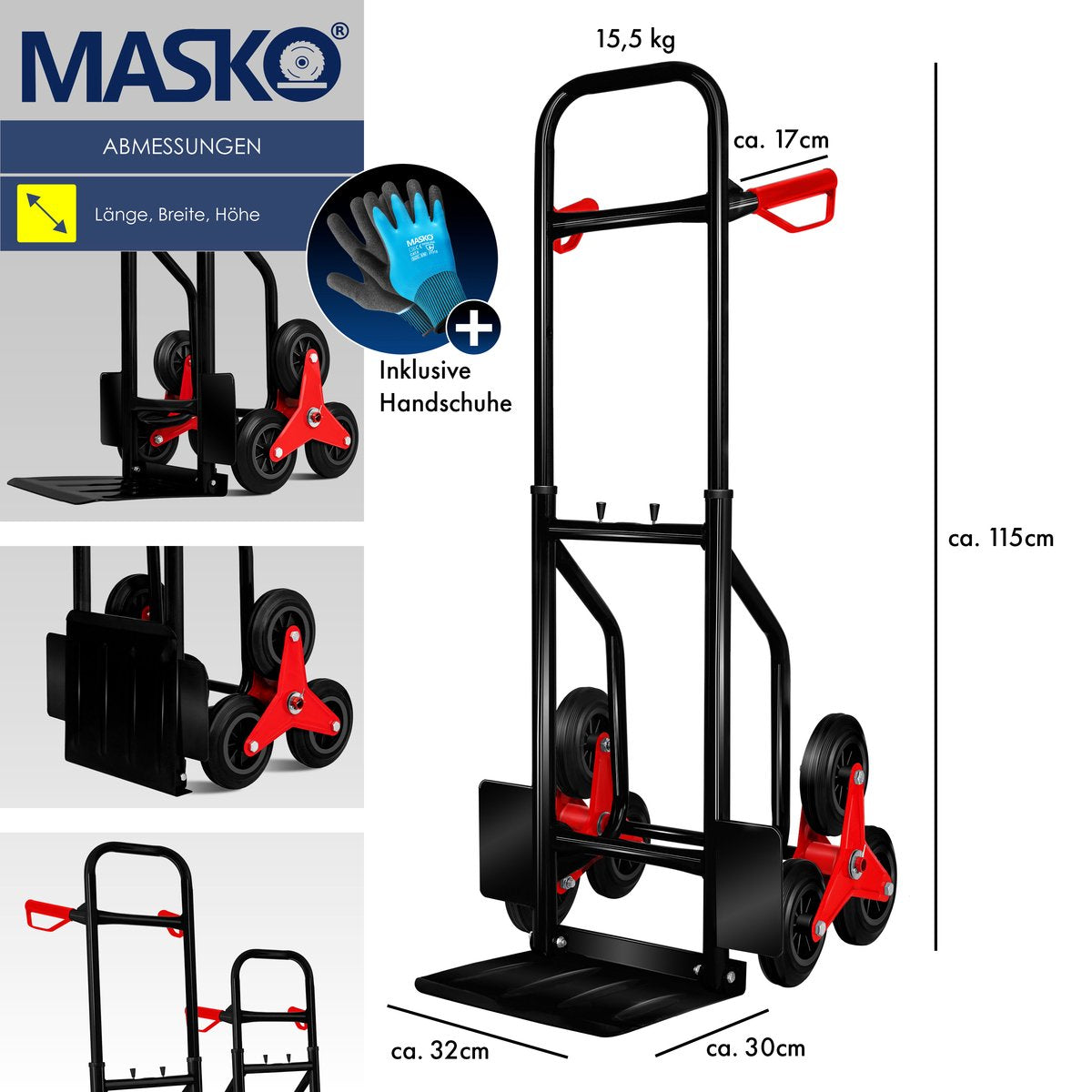 Diable pour escaliers 200kg Diable pour escaliers Diable pour escaliers Noir