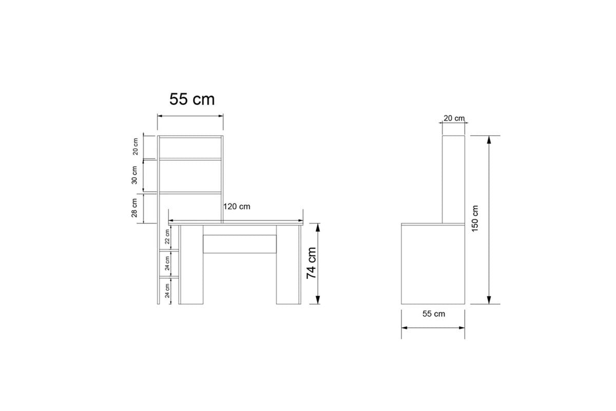 Bureau bibliothèque Bois mélaminé chêne-Gris foncé 120x55x150 cm