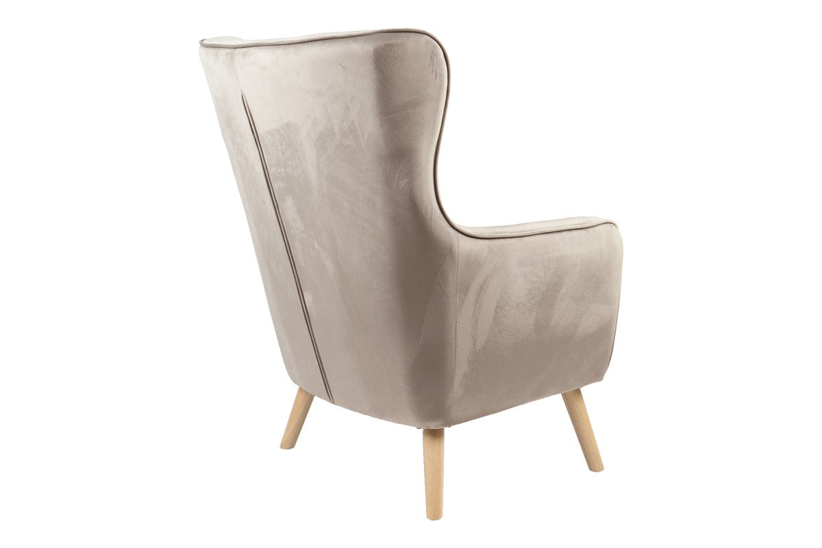 Fauteuil insicive tissu velours beige-pied naturel 72x89x105 cm