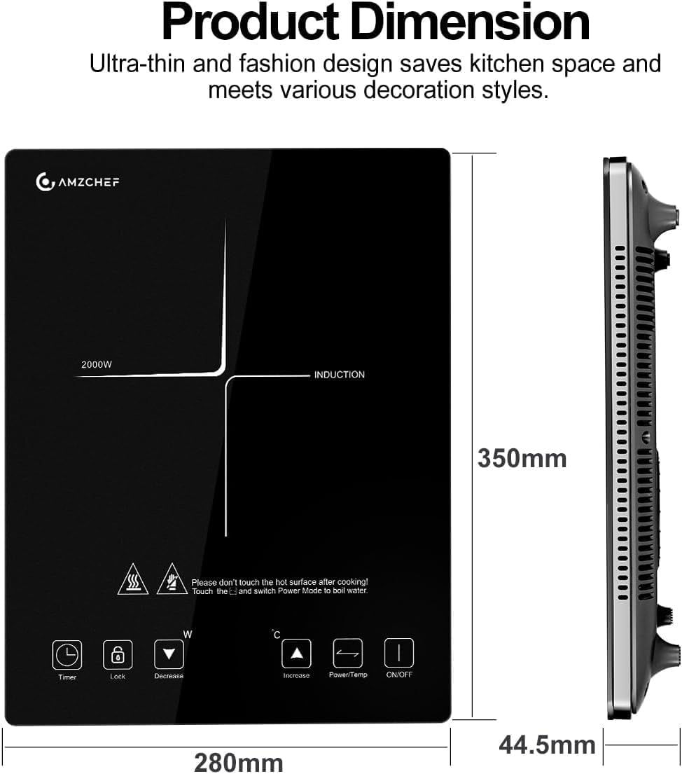 Plaque de cuisson à induction, AMZCHEF ultra-mince,20 niveaux de température 2000W
