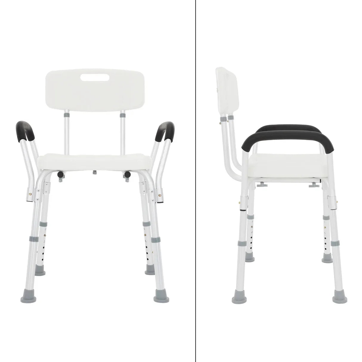 Chaise de douche avec dossier et accoudoirs, antidérapante, réglable en hauteur 6 niveaux