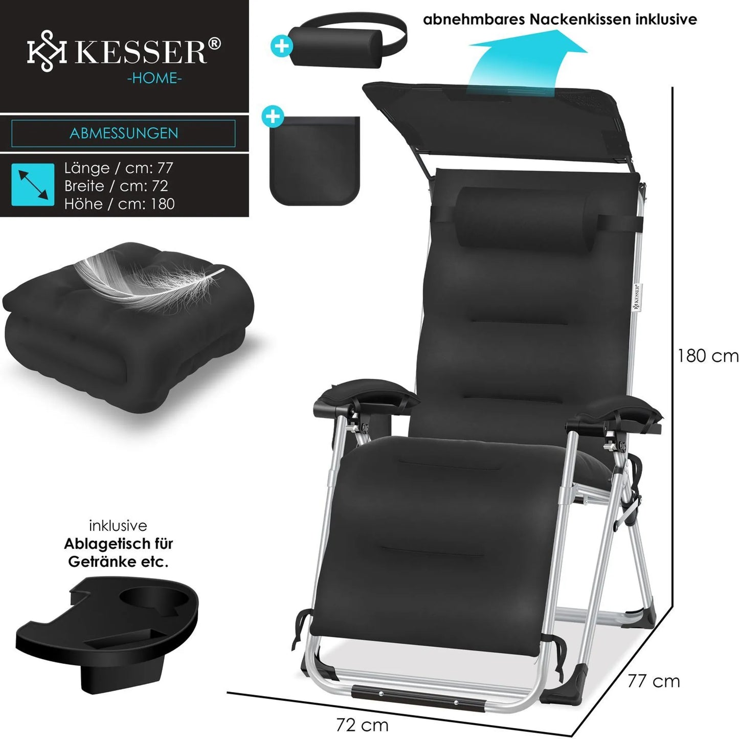 Chaise longue de jardin pliable extra large et résistante aux intempéries, capacité de charge 200 kg