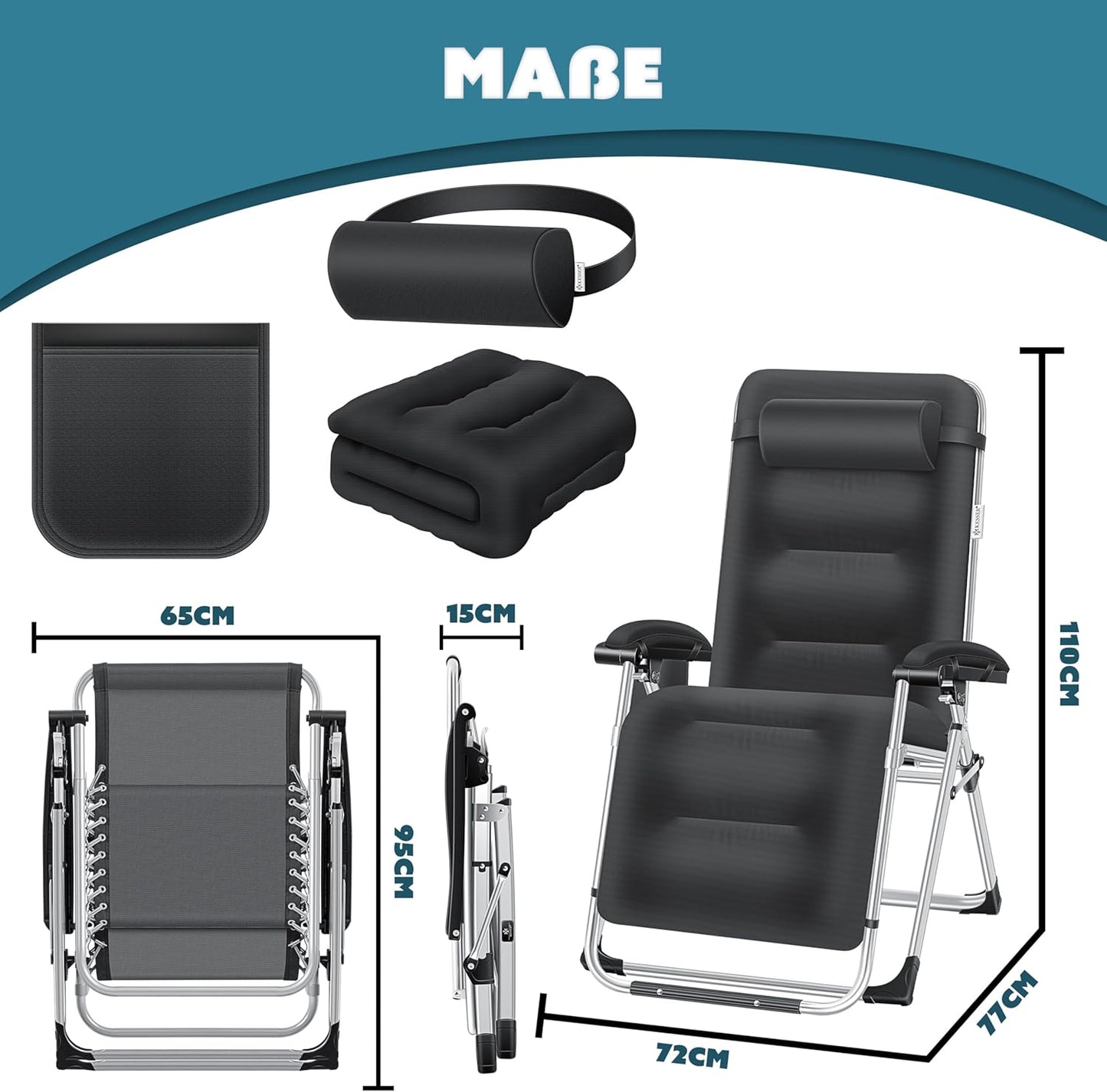 Chaise longue de jardin, résistante aux intempéries, charge maximale 200kg, dossier réglable