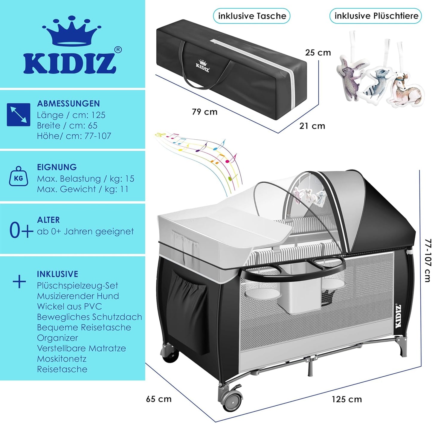 Lit bébé 3 en 1, voyage combiné avec matelas à langer, moustiquaire parc pour bébé sac de transport, pliable