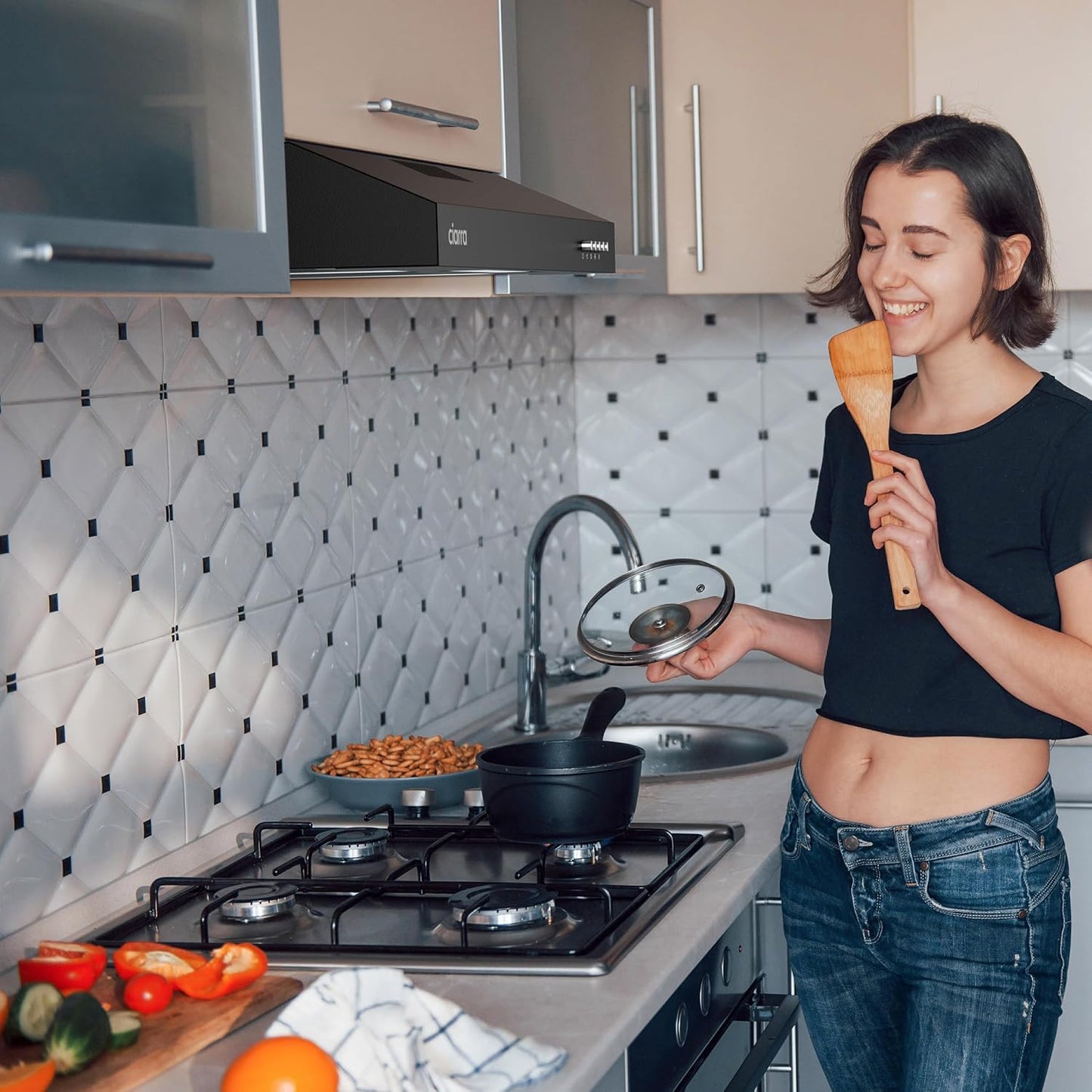 Ciarra Hotte Casquette Aspirante 60cm Classe A+ - 220 m³/h Évacuation ou Recyclage