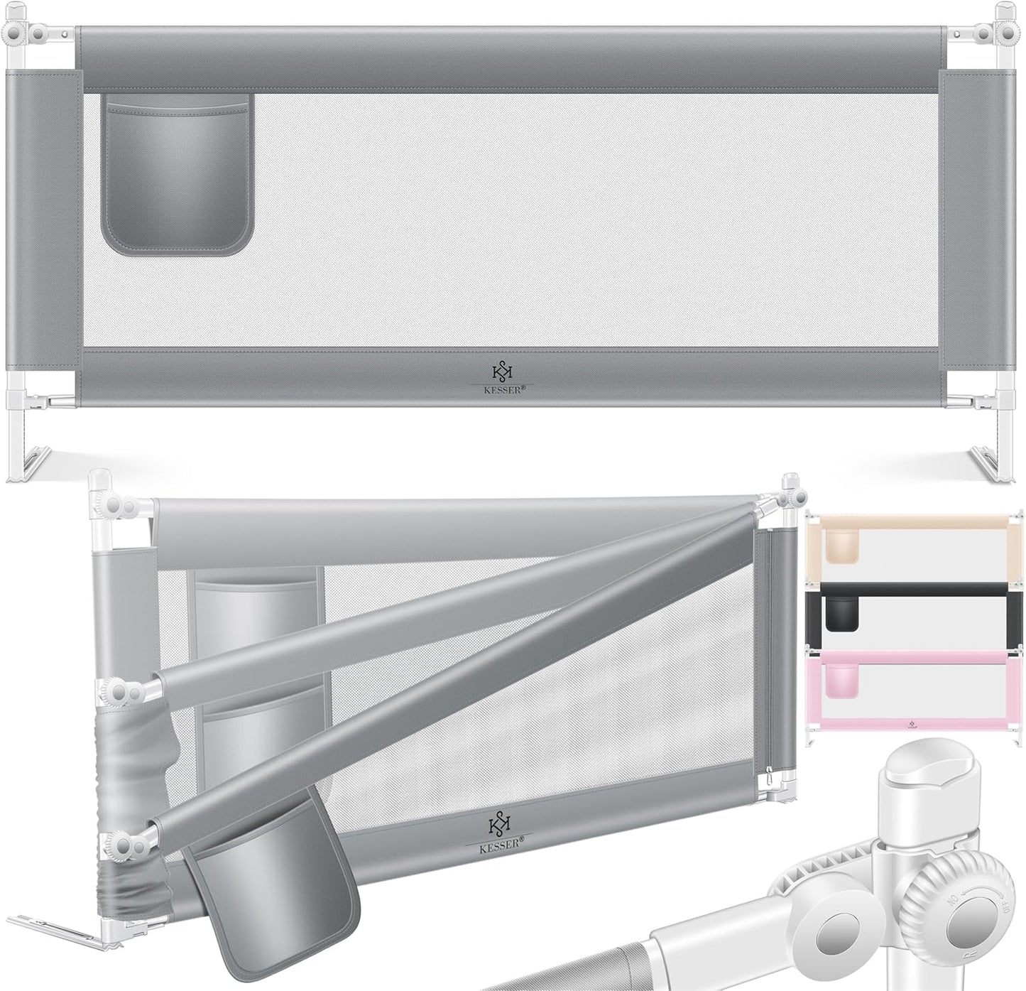 Barrière de lit de 180 cm anti-chute 72 à 96 cm - Gris