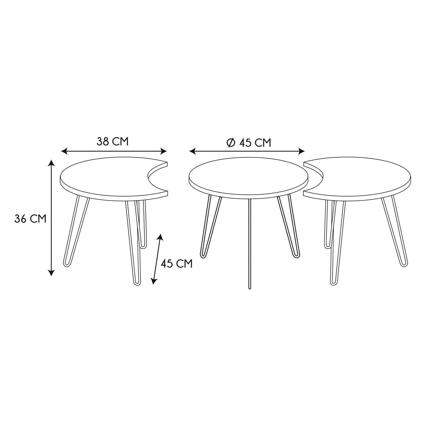 Trio De Tables Gigognes - Beige Et Noire - H. 36cm