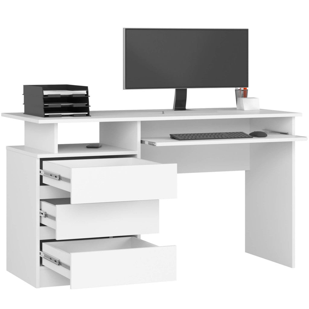 Bureau 3 tiroirs 135 cm blanc 135x77x60 cm