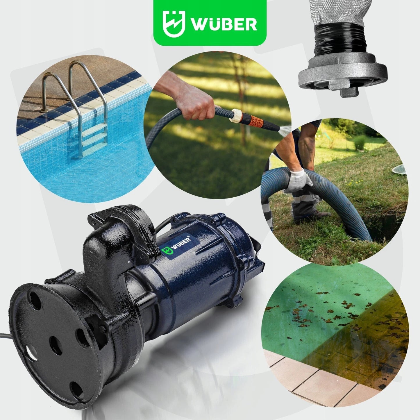 Pompe vide cave fosse septique avec broyeur d'eau + TUYAU 2'' 30M WUBER 2500 W 18000 l/h