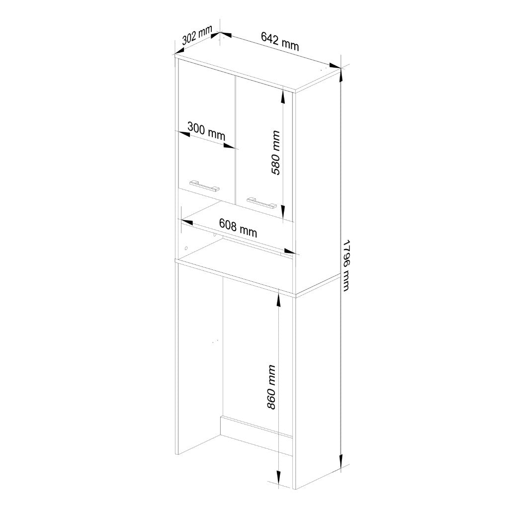Meuble Machine à Laver 2 Portes Façade Blanc 4 Étagères 64x30x180 Cm