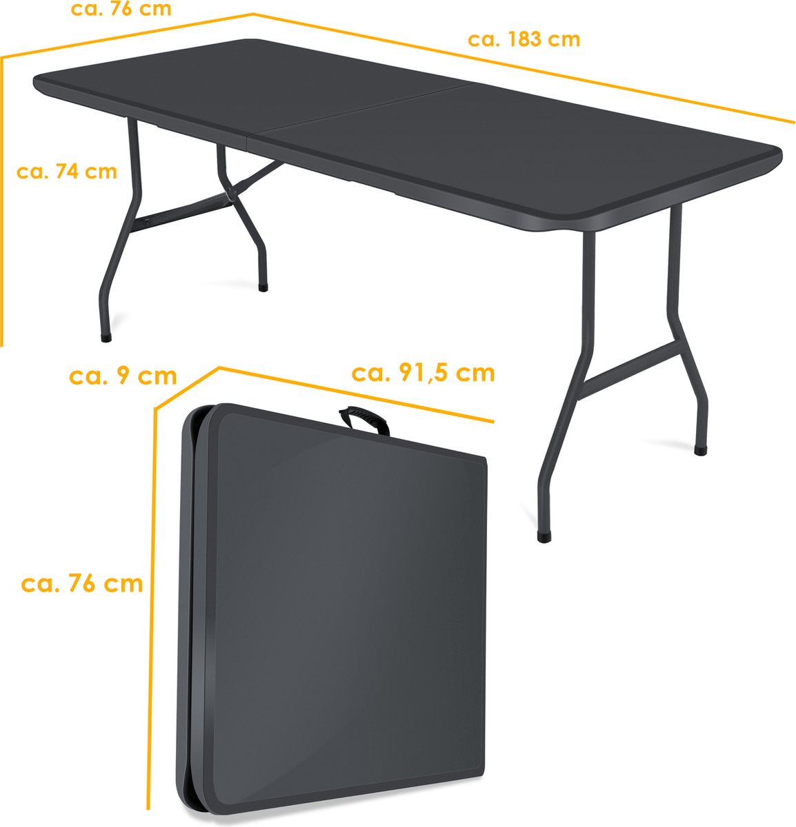 Table de camping pliante 183x76x74cm pour 8 personnes - Anthracite