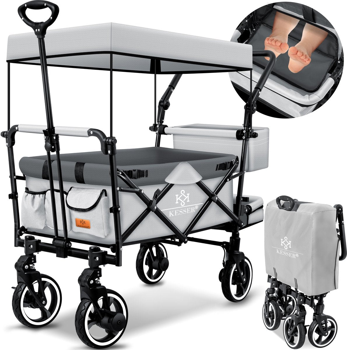 Chariot pliant G avec toit jusqu'à 80 kg de capacité de charge - Gris