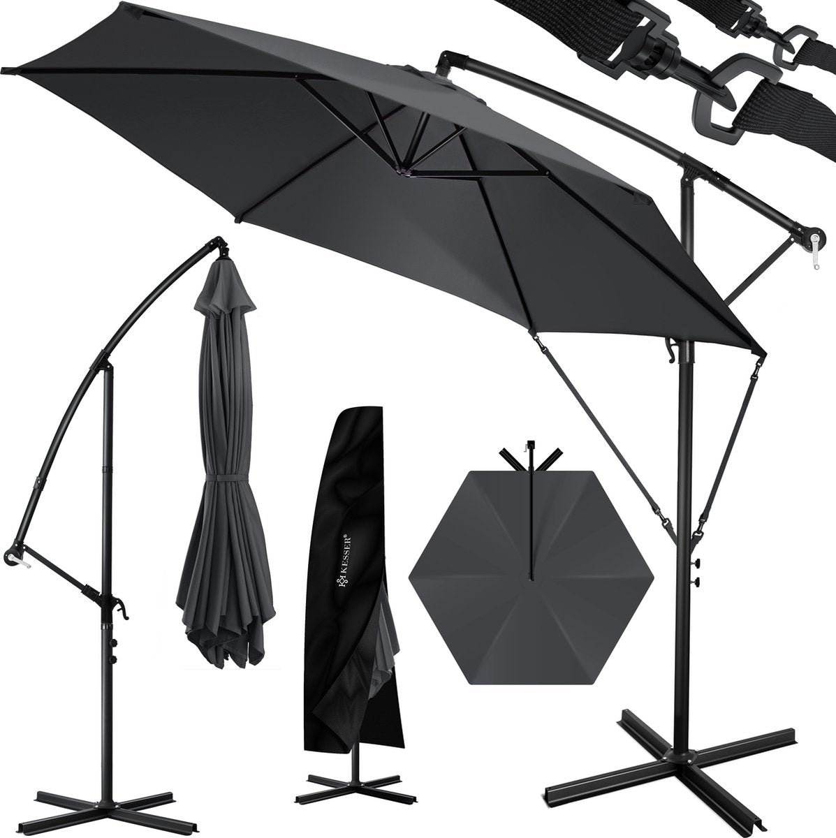 Parasol déporté  avec pied 300cm x 300cm  rotatif à 360° Housse de protection