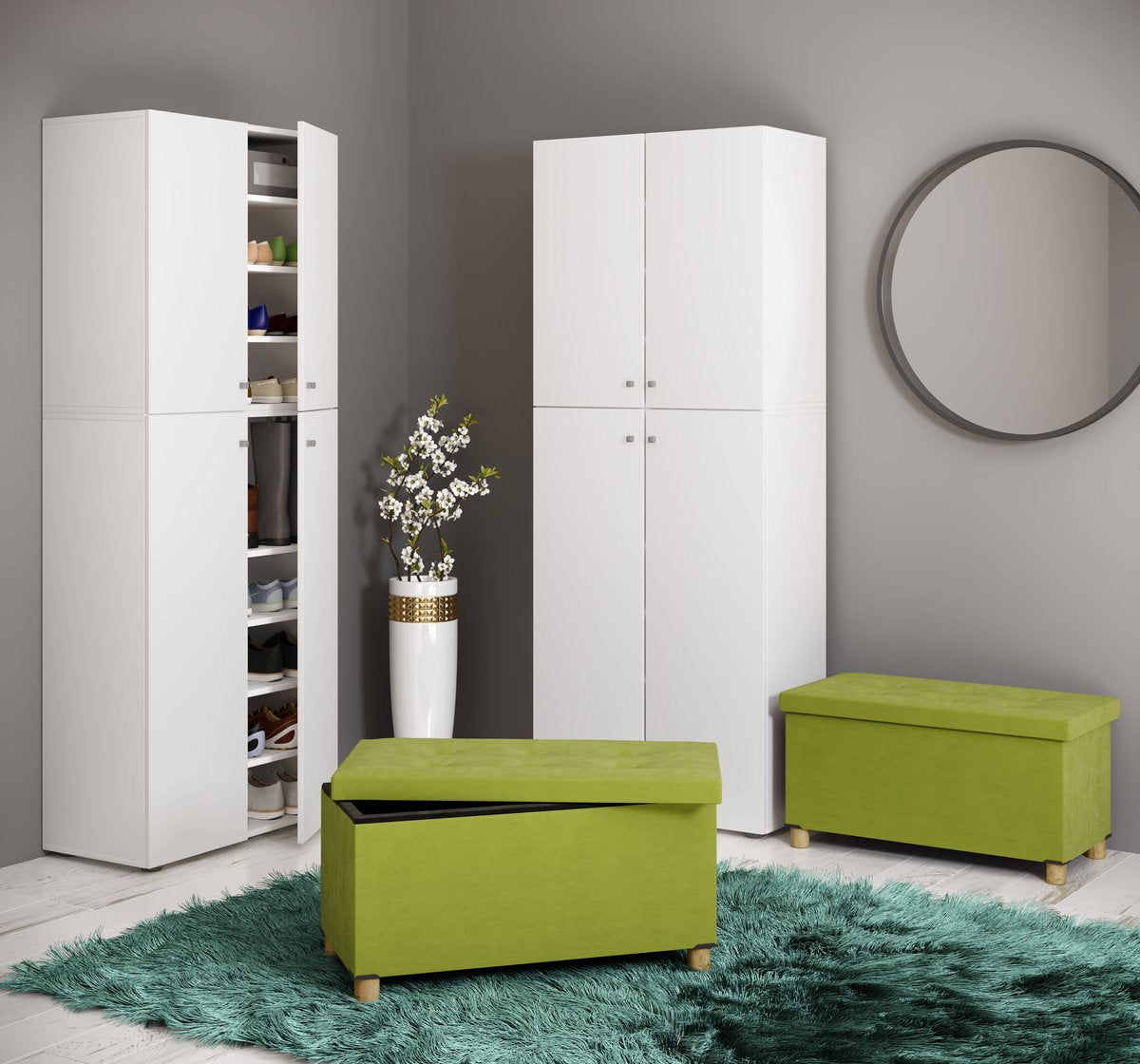 Pouf Canapé Coffre banquette rangement en tissu Vert