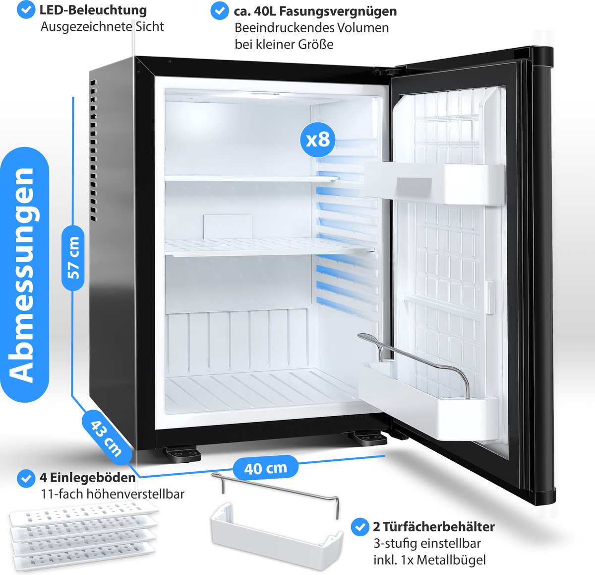 Mini-réfrigérateur  frigo avec serrure Minibar 40 litres Verrouillable  env. 4°-16°C Noir