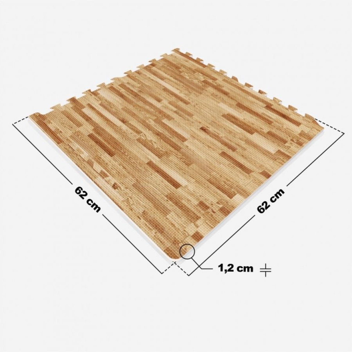 Lot de 6 tapis de protection de sol pour sport 62x62 cm (6 tapis + 12 embouts) Couleur bois