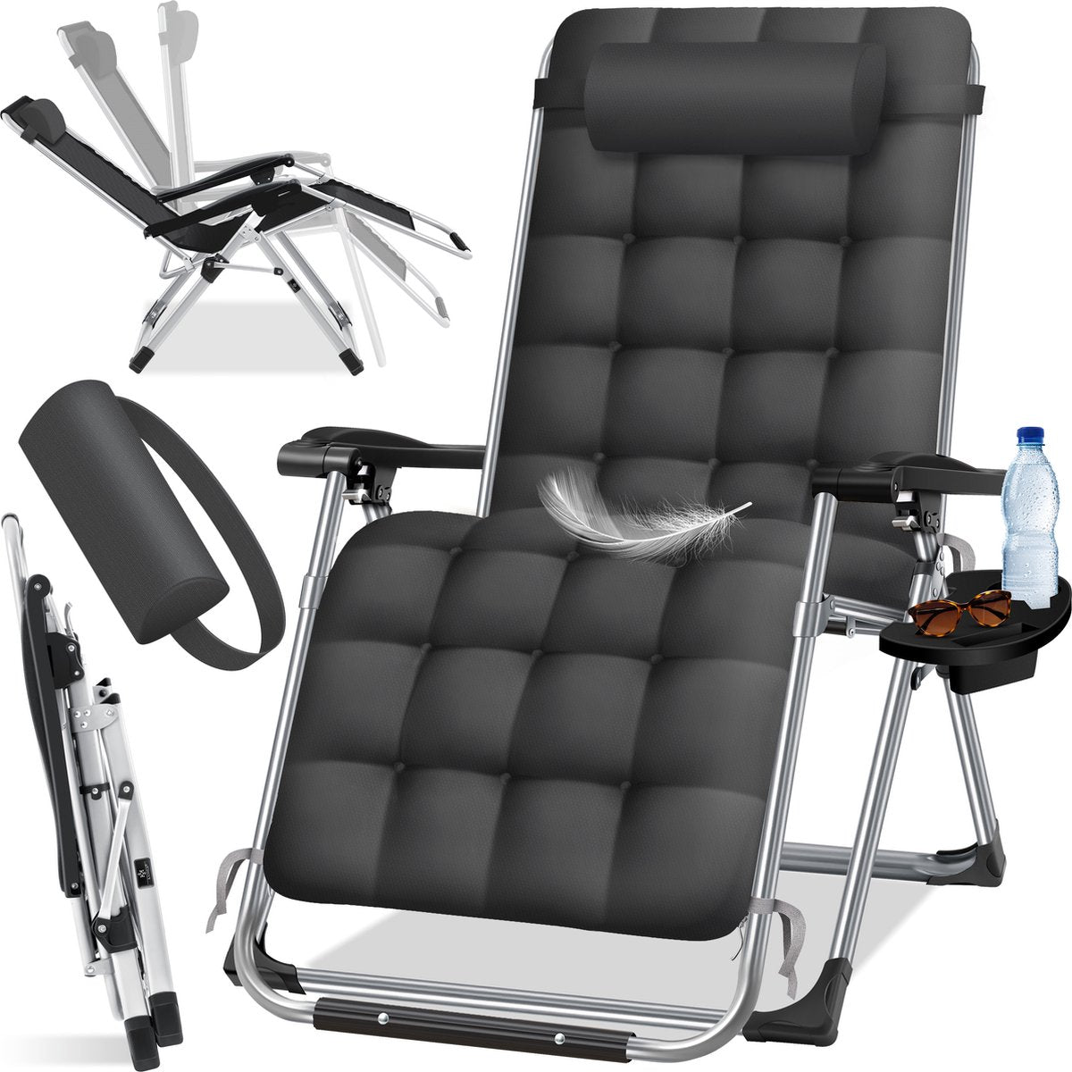 Chaise longue transat pliable avec porte  gobelet