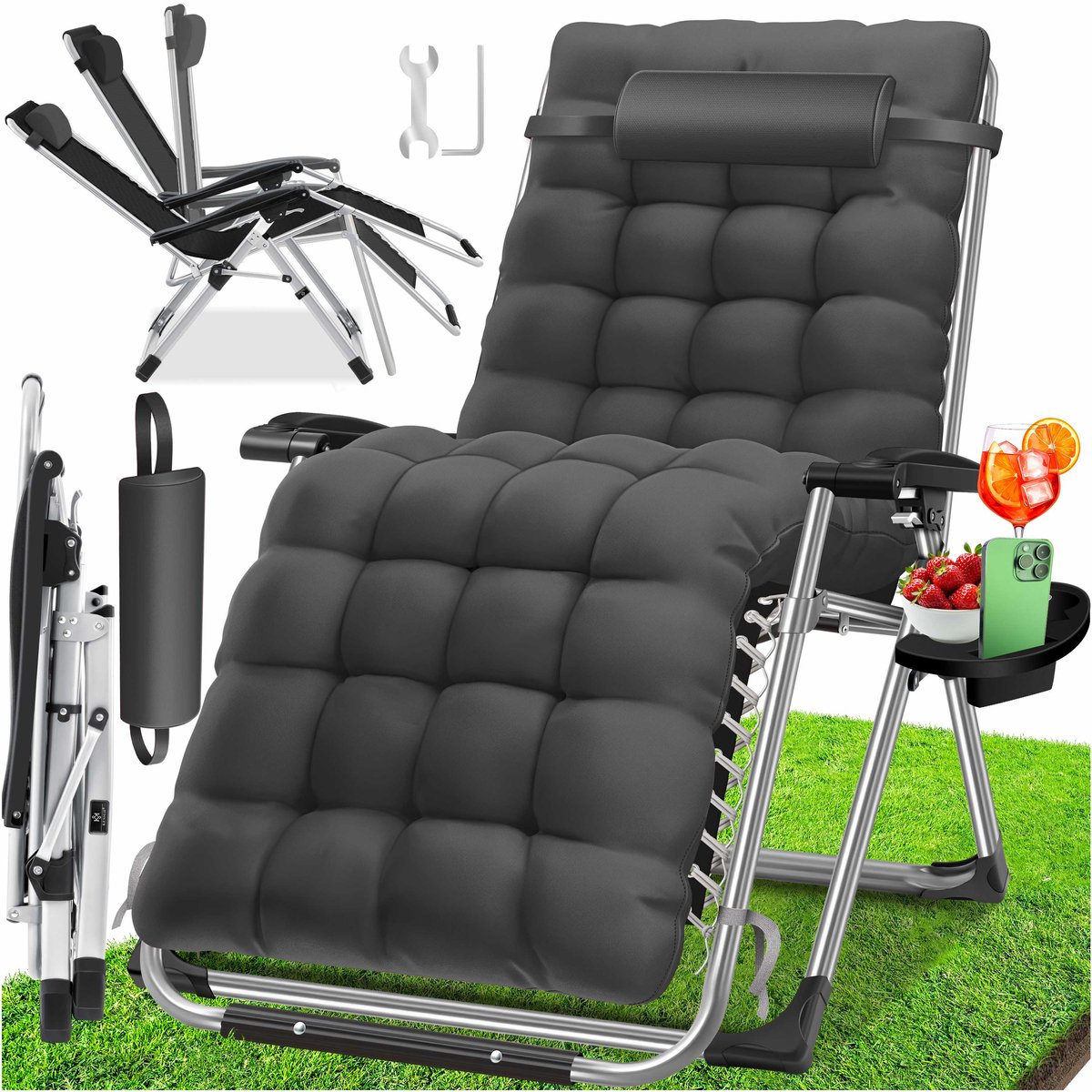 Chaise longue transat pliable avec porte  gobelet