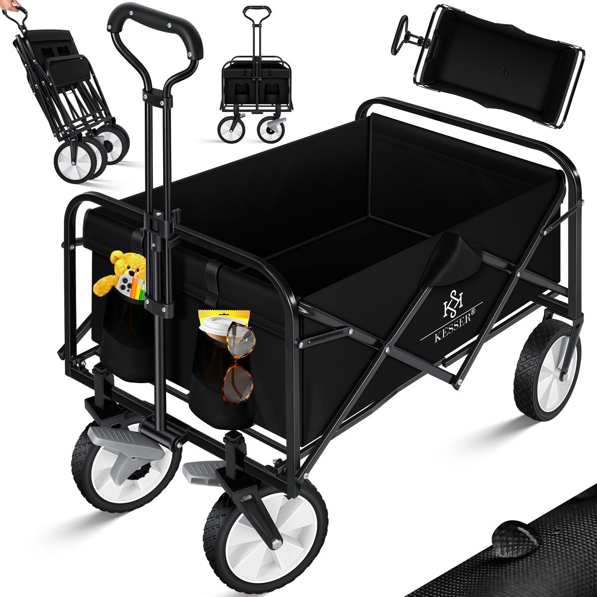 Diable pliable chariot pliable  avec 2 sacs filet Chariot de plage Pneus PVC jusqu'à 80 kg