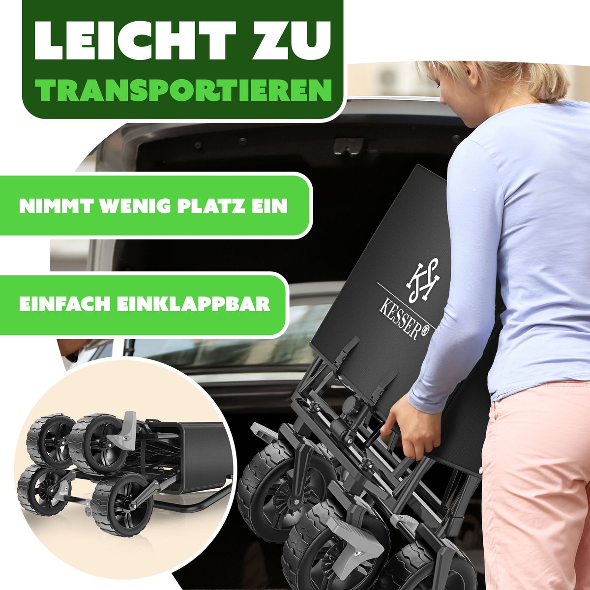 Chariot pliable plage avec toit 2 ceinture à 3 points jusqu'à 80kg