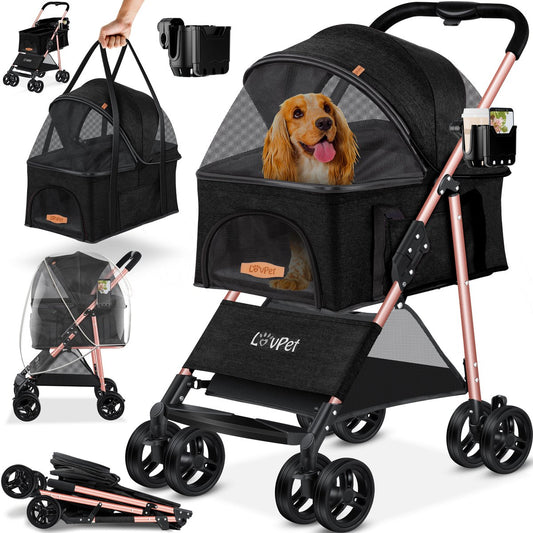 Poussette pour chien 2en1 Buggy  Pliable Pliable jusqu'à 20 kg  Noir
