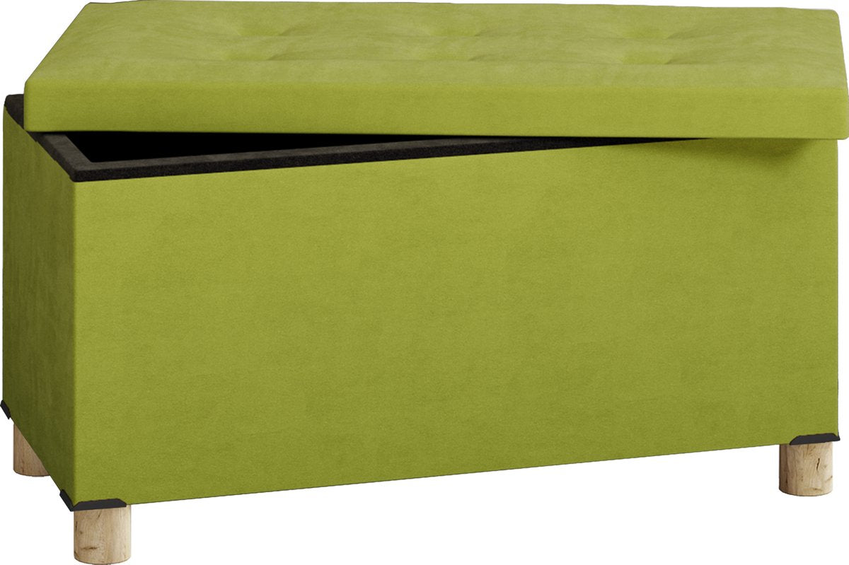 Pouf Canapé Coffre banquette rangement en tissu Vert