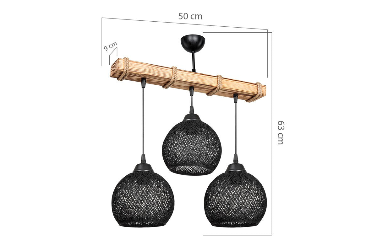 Suspension luminaire plafonnier fiona ε27 noir-naturel 50x20x63cm