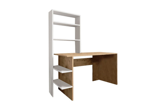 Bureau Bibliothèque Bois Mélaminé Chêne-blanc 120x55x150 Cm