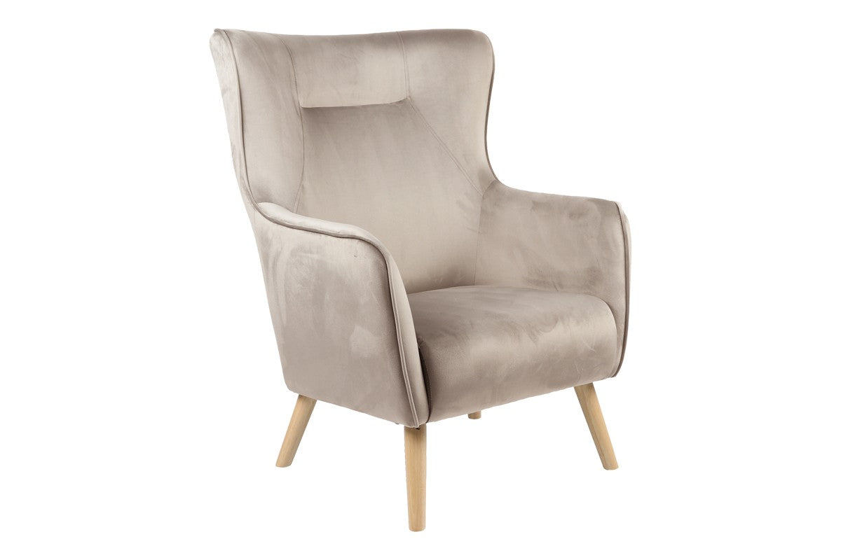 Fauteuil insicive tissu velours beige-pied naturel 72x89x105 cm