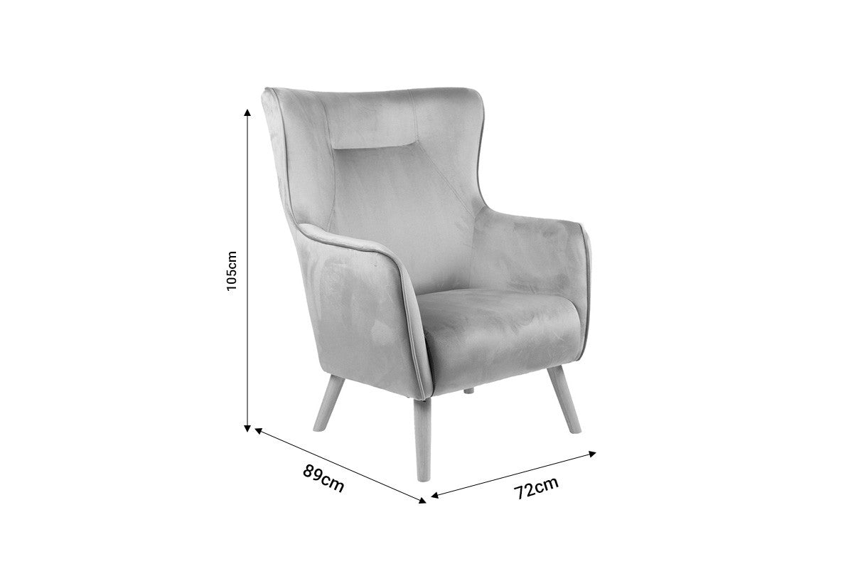 Fauteuil insicive tissu velours beige-pied naturel 72x89x105 cm