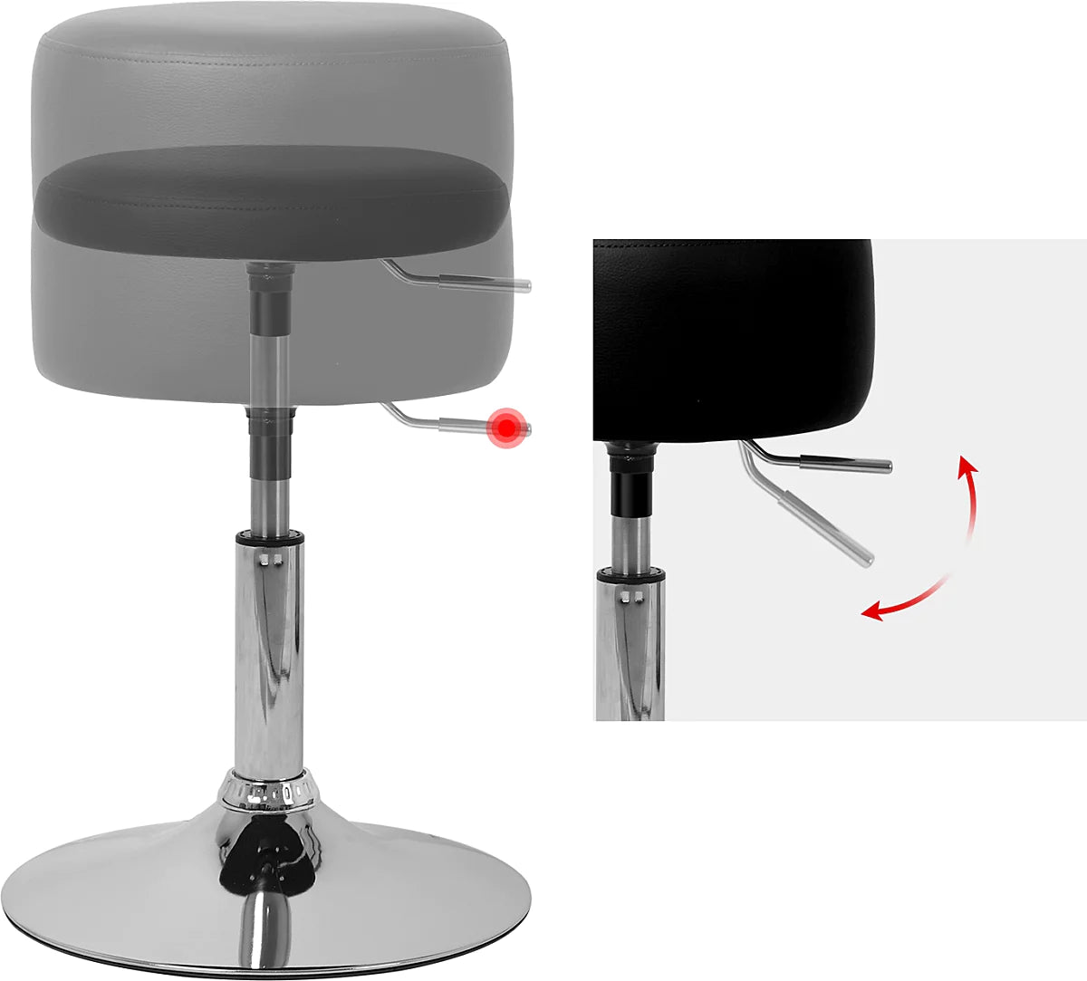Tabouret de travail noir rond synthétique réglable en hauteur 52-65 cm
