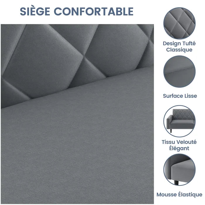 Canapé Droit Convertible En Tissu Canapé-lit Avec Dossier Inclinable Et Accoudoirs, Gris Foncé