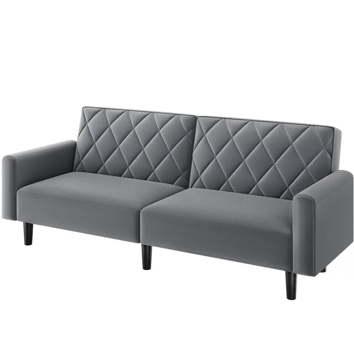 Canapé Droit Convertible En Tissu Canapé-lit Avec Dossier Inclinable Et Accoudoirs, Gris Foncé