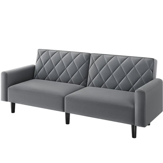 Canapé Droit Convertible En Tissu Canapé-lit Avec Dossier Inclinable Et Accoudoirs, Gris Foncé