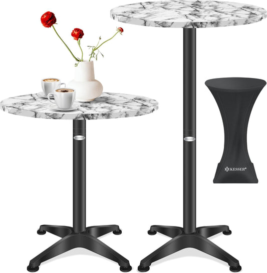 Table de bistrot 2 en 1  Plateau en aluminium et acier inoxydable - Hauteur réglable 70 cm/115 cm Marbre