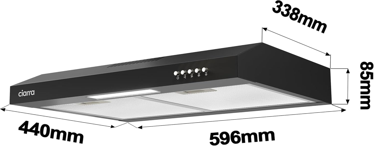 Ciarra Hotte  Casquette Aspirante 60cm Classe A+ - 220 m³/h  Évacuation ou Recyclage