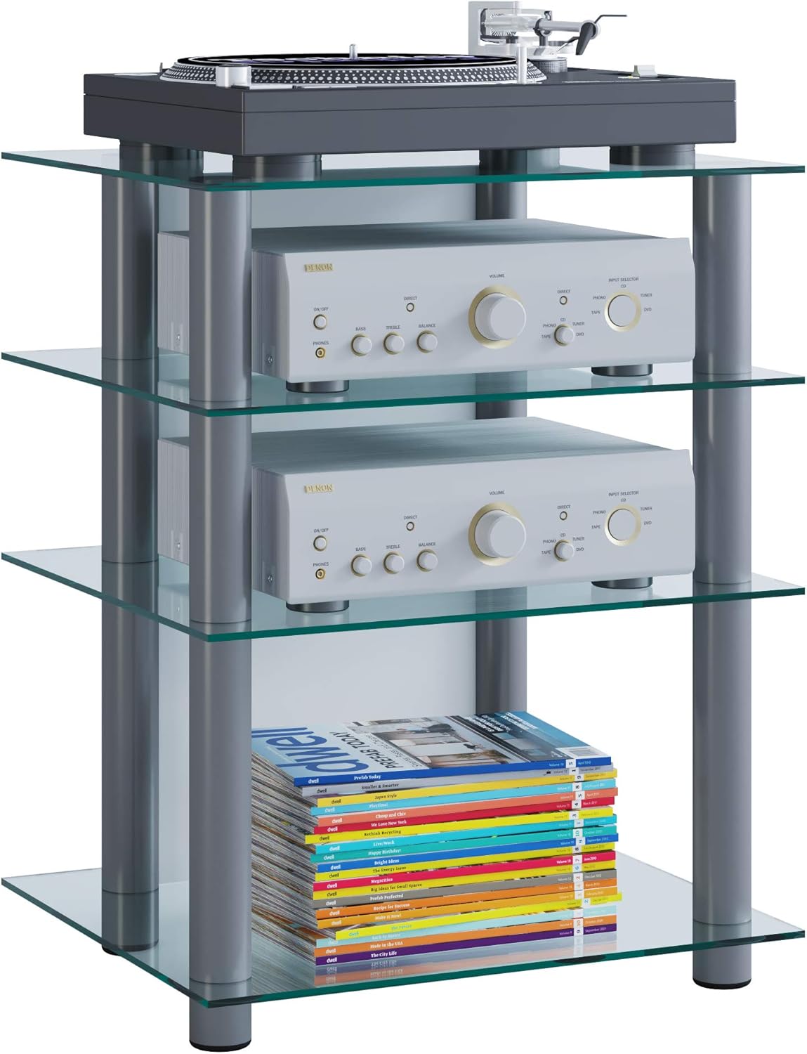 Meuble HiFi Aluminium/Verre Argent/Clair 48x59 cm