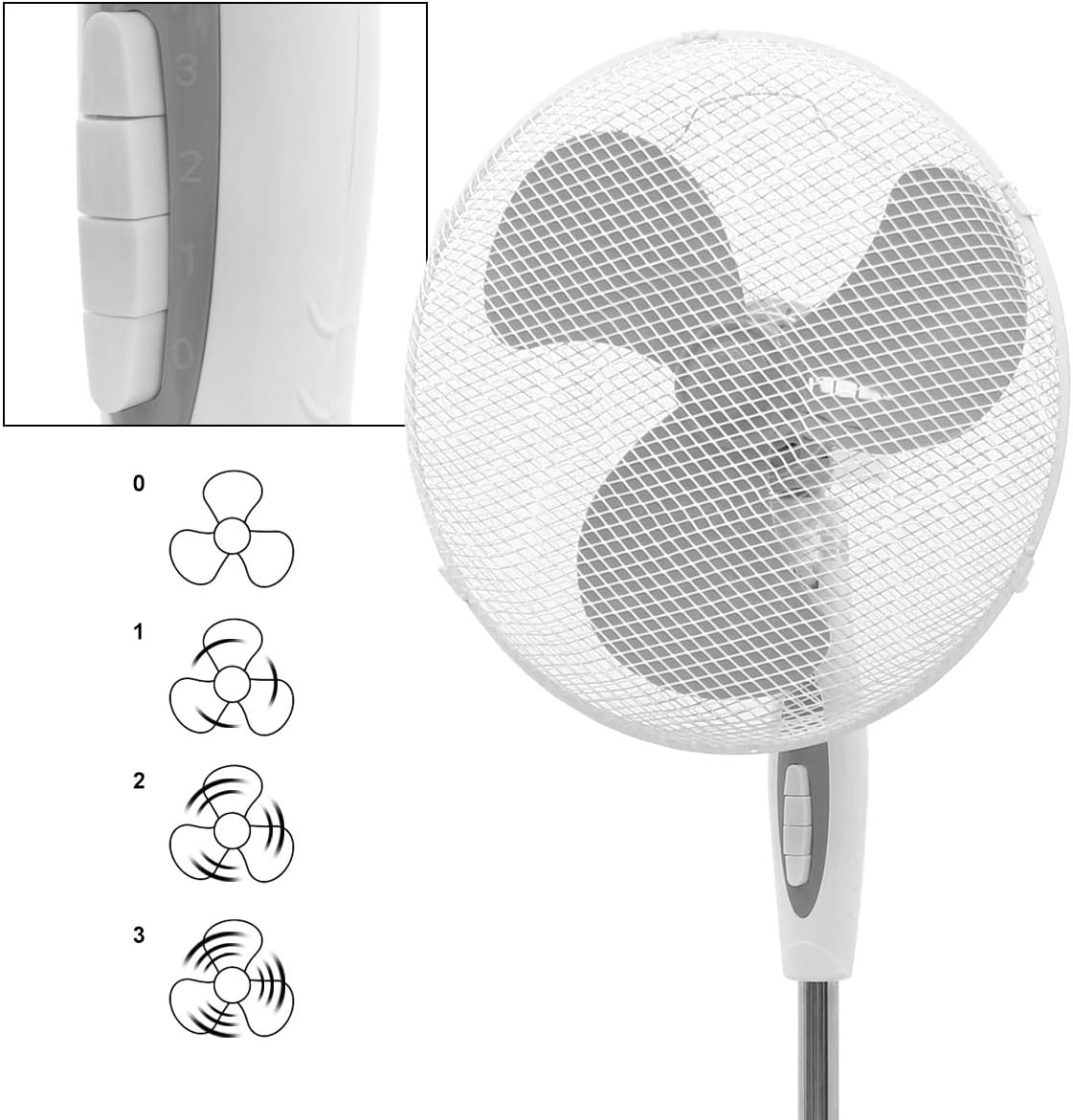 Ventilateur sur pied oscillant souffleur brasseur d'air 3 vitesse 16"  45W