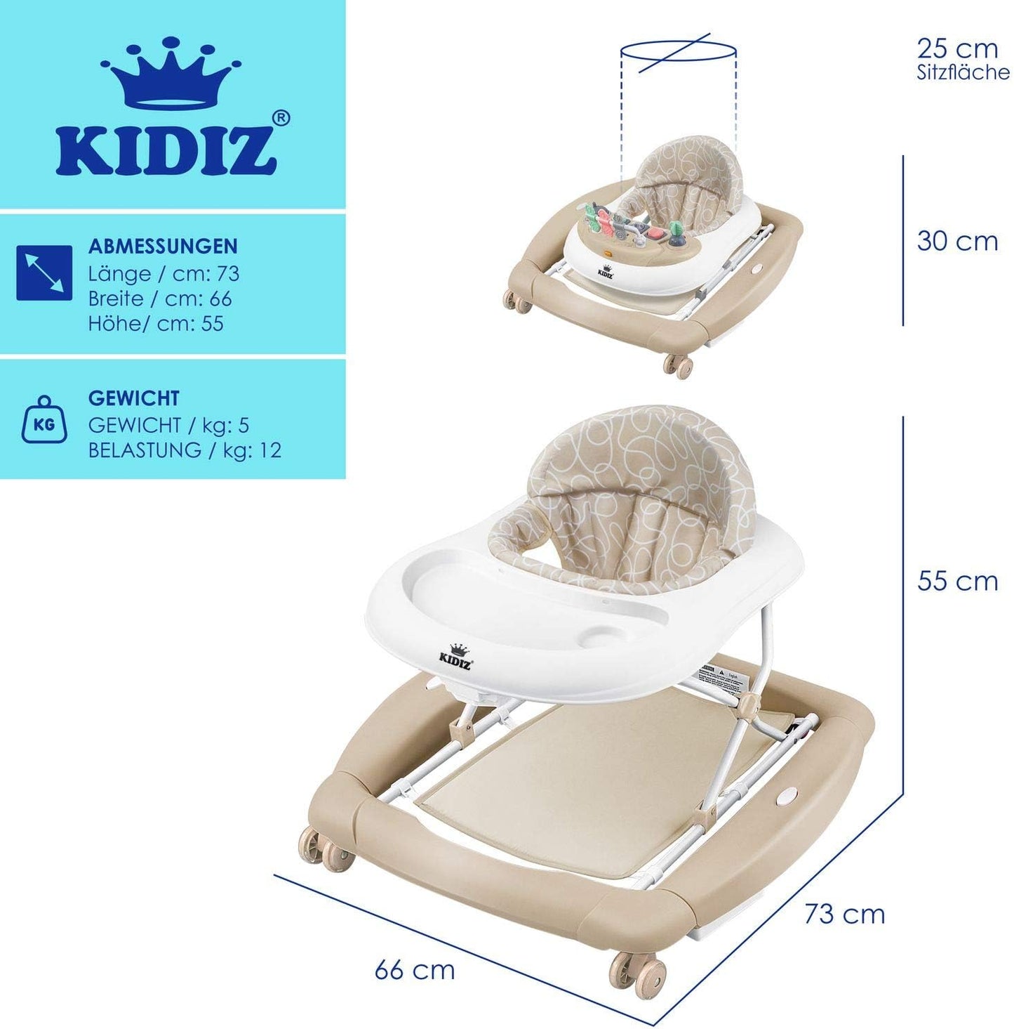 Trotteur 4 en 1 Chariot d'éveil et de marche Trotteur - fonction basculante Transat avec roulettes