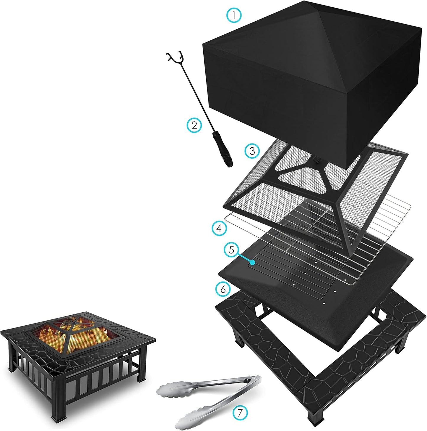 Brasero, 3 en 1 Foyer Multifonctions Chauffage/Barbecue en métal avec Housse de Protection