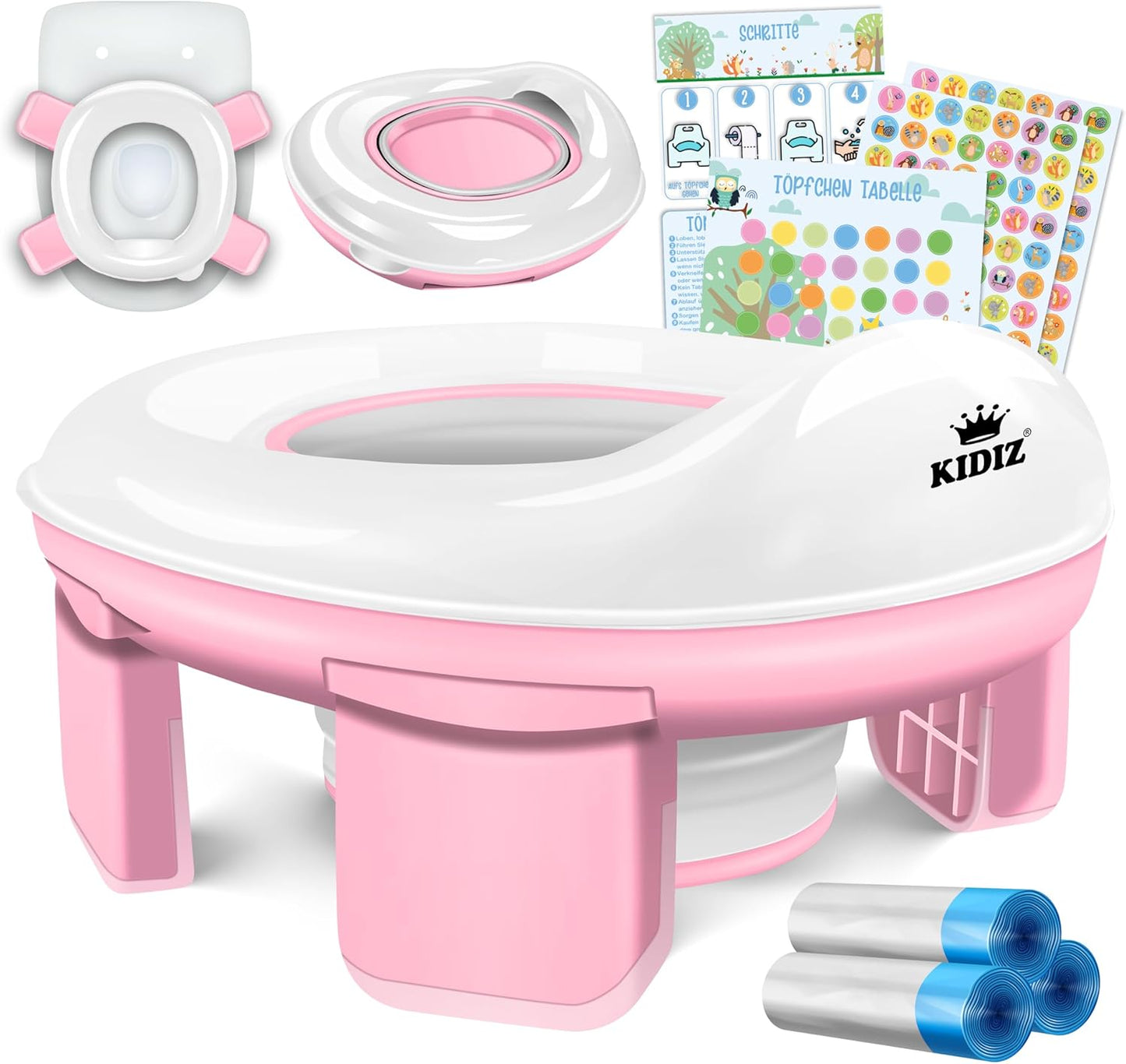 Siège de toilette pour enfant - Pot d'apprentissage  Système de récompense avec autocollants  3 en 1