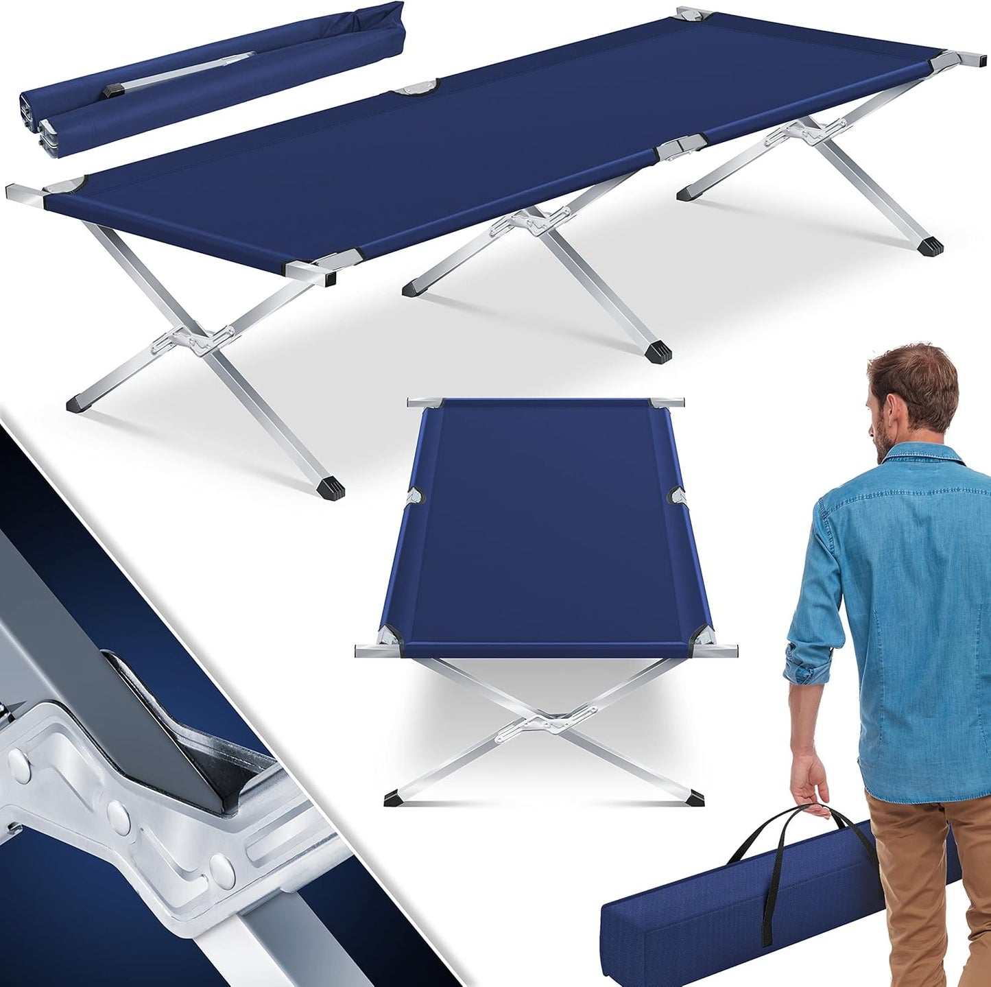 Lit de camping pliant avec sac de transport  150 kg - Tube en métal 600D