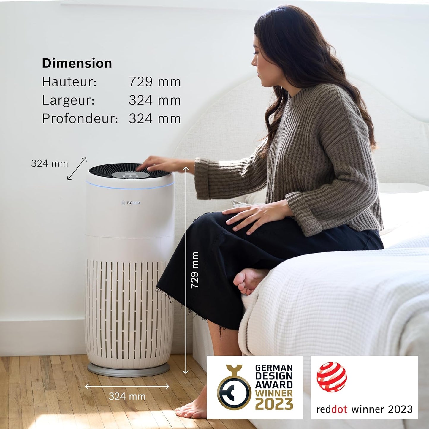 Bosch Air 6000 Purificateur d'air  Filtre à Air  Mode Sommeil < 25 dB(A) Pour jusqu'à 125 m²  CADR : 600 m³/h