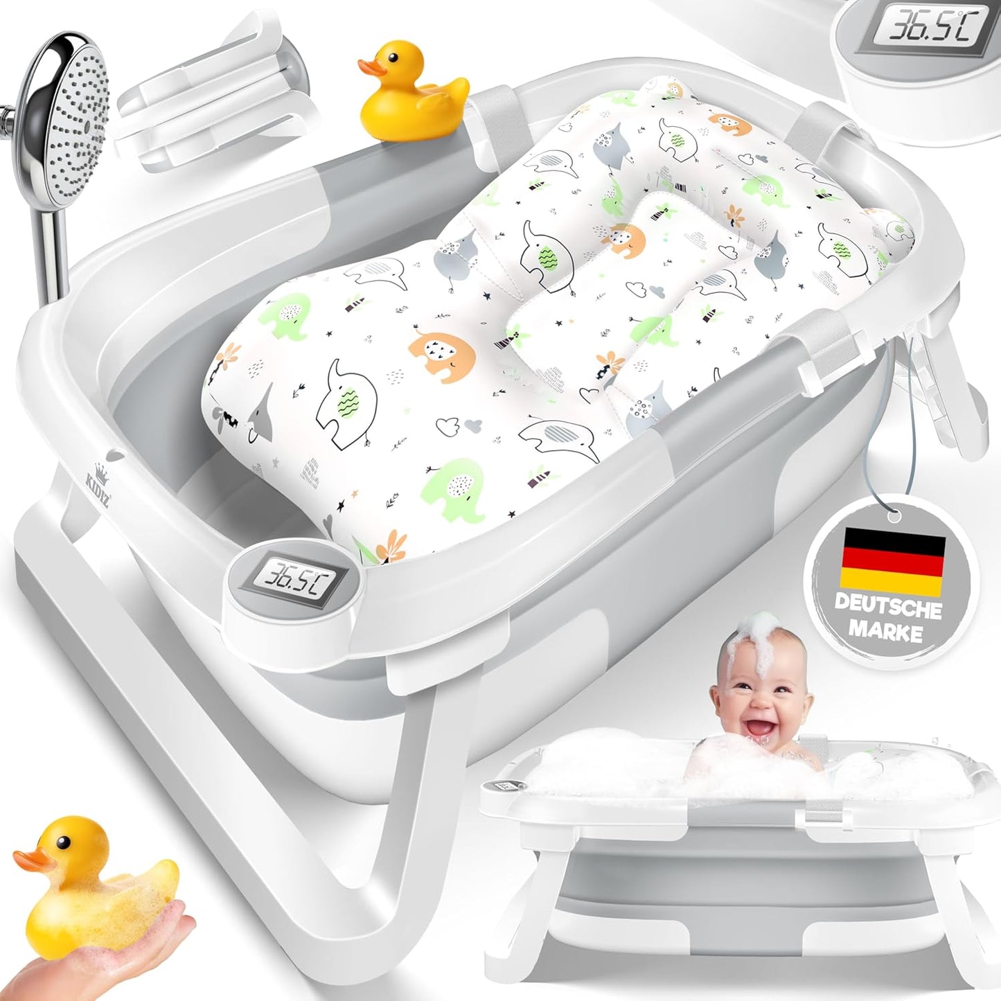 Baignoire pliable pour bébé avec thermomètre