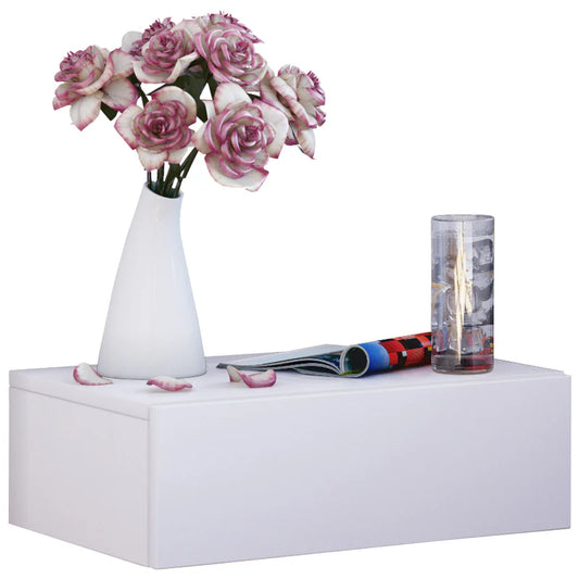 Meuble Étagère Tiroir Mural Bois Blanc 15 X 46 X 30 Cm