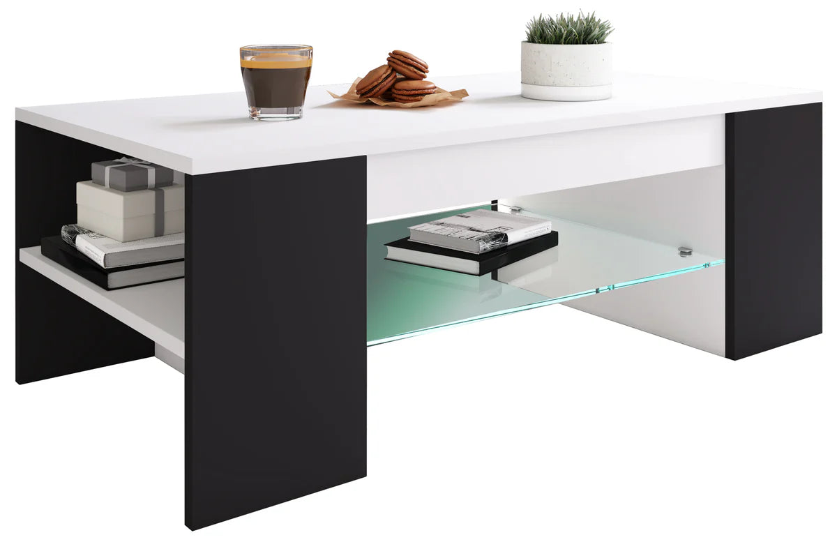 Table basse en bois avec tablette en verre