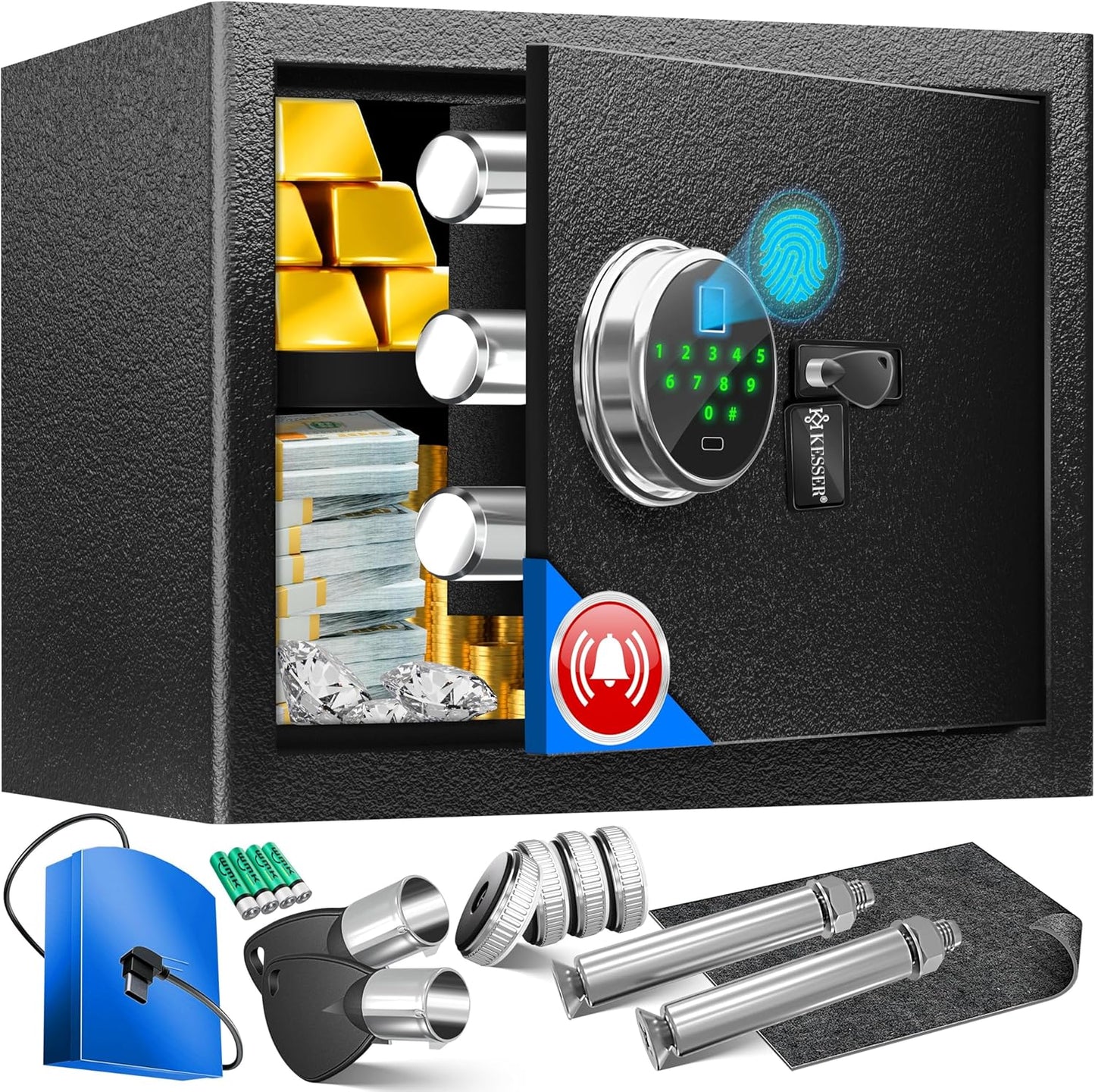 Coffre-Fort Électronique Avec Empreinte Digitale et Clé  Batterie de Secours