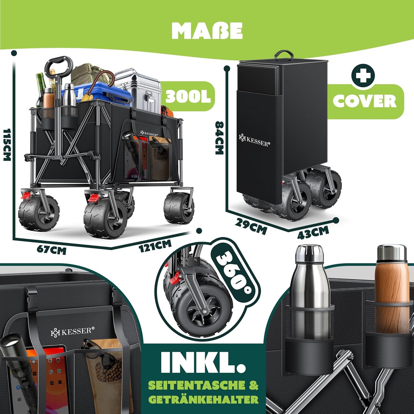 Chariot plage 200 kg  300 l d'espace de rangement pliable