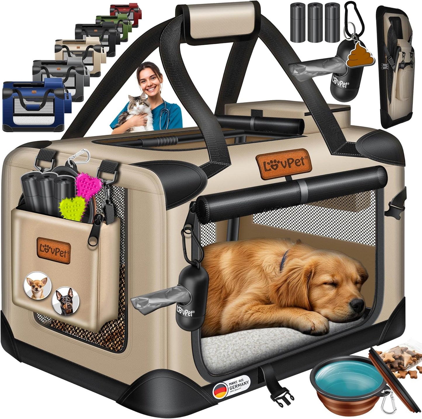 Caisse de Transport pour Chien Pliable avec écuelle Animaux domestiques, Chiens et Chats, Beige, XXXL